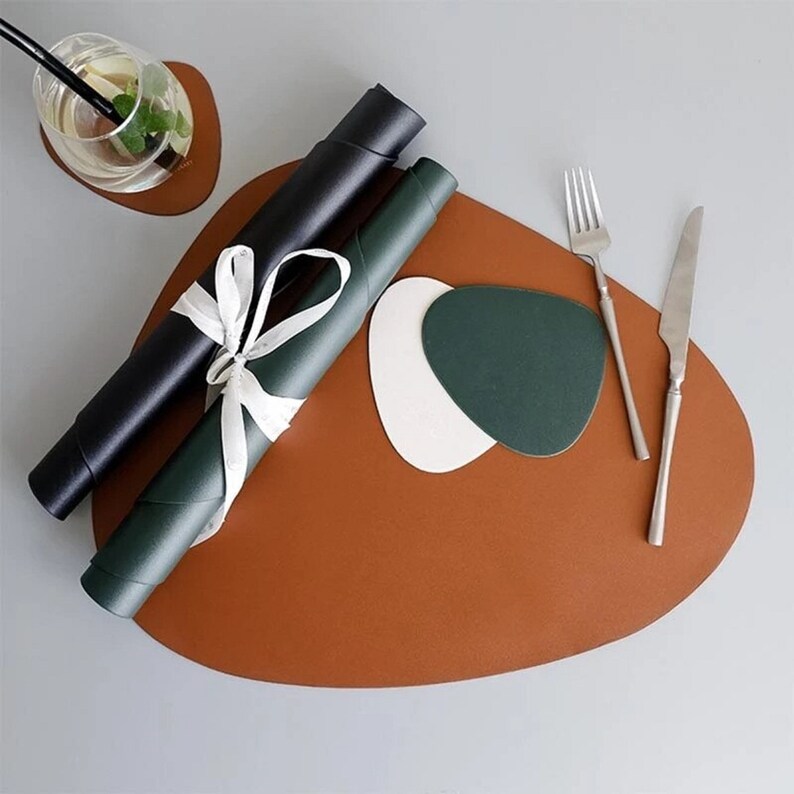 Personalized Leather Placemats Dinner Mat for Home Oval Etsy