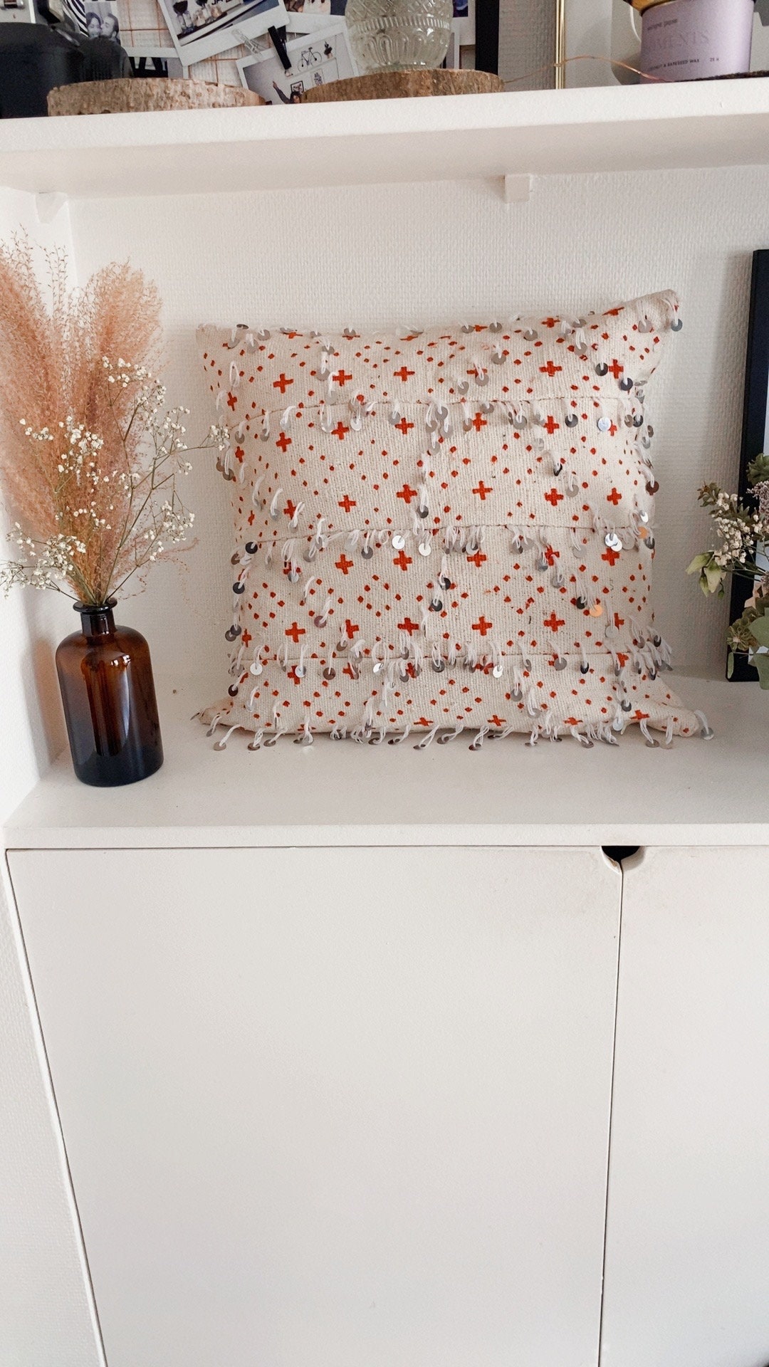 Coussin Berbère Marocain Handira I Laine et Sequins 45x45cm