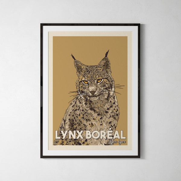 Lynx, illustration, affiche naturaliste, affiche enfant, A4, A5 ou carte postale