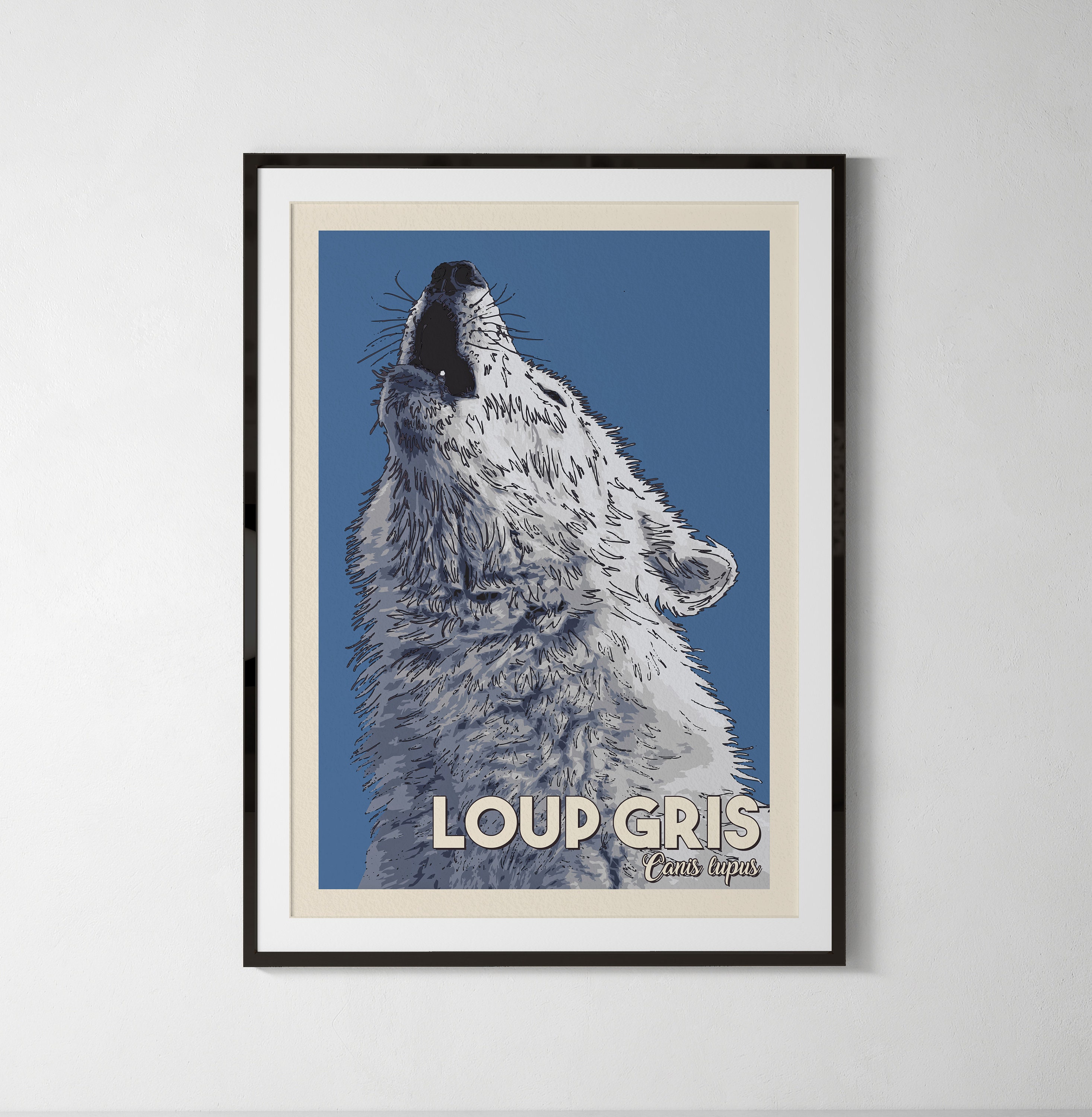 Loup Gris, Illustration, Affiche Naturaliste, Enfant, A4, A5 ou Carte Postale