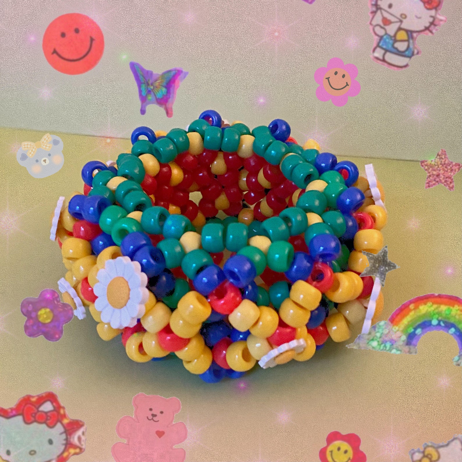 Flower Charm Kandi Cuff Bracelet Etsy