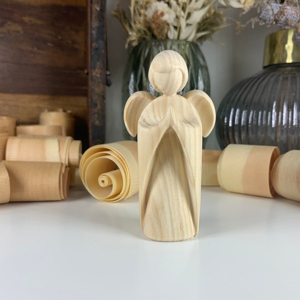 Guardian angel made of pine wood | Christmas angel | Angel for baptism | Communion | Confirmation | birth | Stone pine wood angel