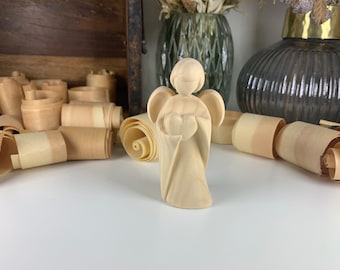 Guardian angel made of Swiss stone pine wood | Christmas angel with heart | Angel for baptism | Communion | Confirmation | Birth | Swiss stone pine wood angel