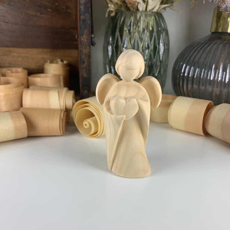 Guardian angel made of Swiss pine wood | Christmas angel with heart | Angel for baptism | Communion | Confirmation | Birth | Swiss pine wood angel