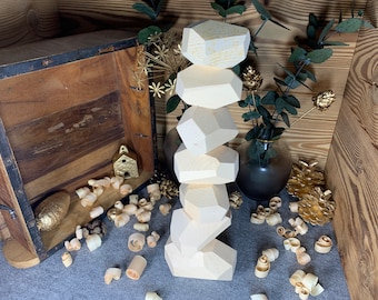 Steinmännchen aus Zirbe, Balance Steine aus Holz, Stapelsteine, Balance Steinturm, Bauklötze, Meditationssteine Zirbenholz, Yoga Steine Holz