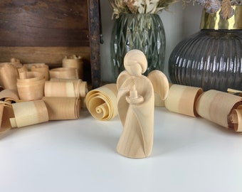 Guardian angel made of Swiss stone pine wood | Christmas angel with candle | Angel for baptism | Communion | Confirmation | Birth | Swiss stone pine wood angel