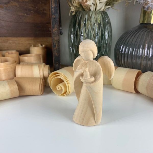 Guardian angel made of Swiss stone pine wood | Christmas angel with candle | Angel for baptism | Communion | Confirmation | Birth | Swiss stone pine wood angel