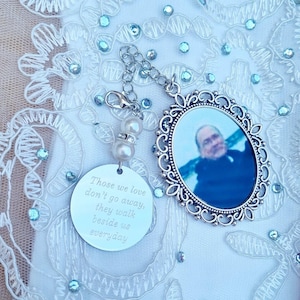 Personalised Photo Charm Brooch | Wedding Flowers Bouquet | In Memory For Bride Thoughtful Keepsake | Memorial Gift Missed Loved One Mum Dad