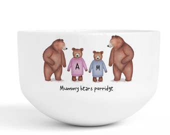 Personalised Name Ceramic Cereal Bowl | Thoughtful Gifts | Mummy Daddy Bear Family | Popcorn Treat Movie | Kids Bowls | 3 Bears Porridge