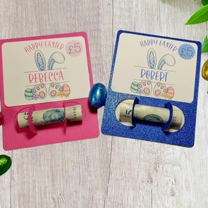 carte-cadeau personnalisée en argent de Pâques | Une façon unique d'offrir de l'argent liquide | Billets roulés présents | Lapin personnalisé avec son nom | Tout montant