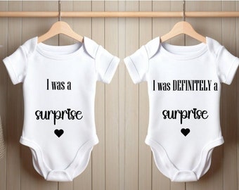 Personalised Baby Vest Grow Suit Pair | Announcement Coming Soon Name Due Date | Pregnancy Gift Reveal Twins 2 Pack | Prayed One Blessed Two