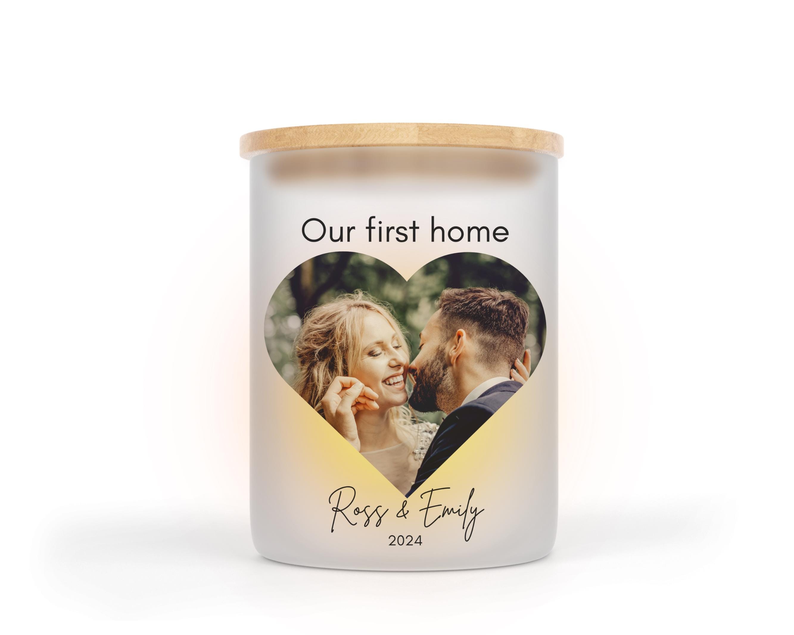 Personalised Glass Candle Holder Jar | Frosted Jar & Lid | Photo Gift Ideas For New Home Couple | 3rd Wedding Anniversary | Autumn Décor