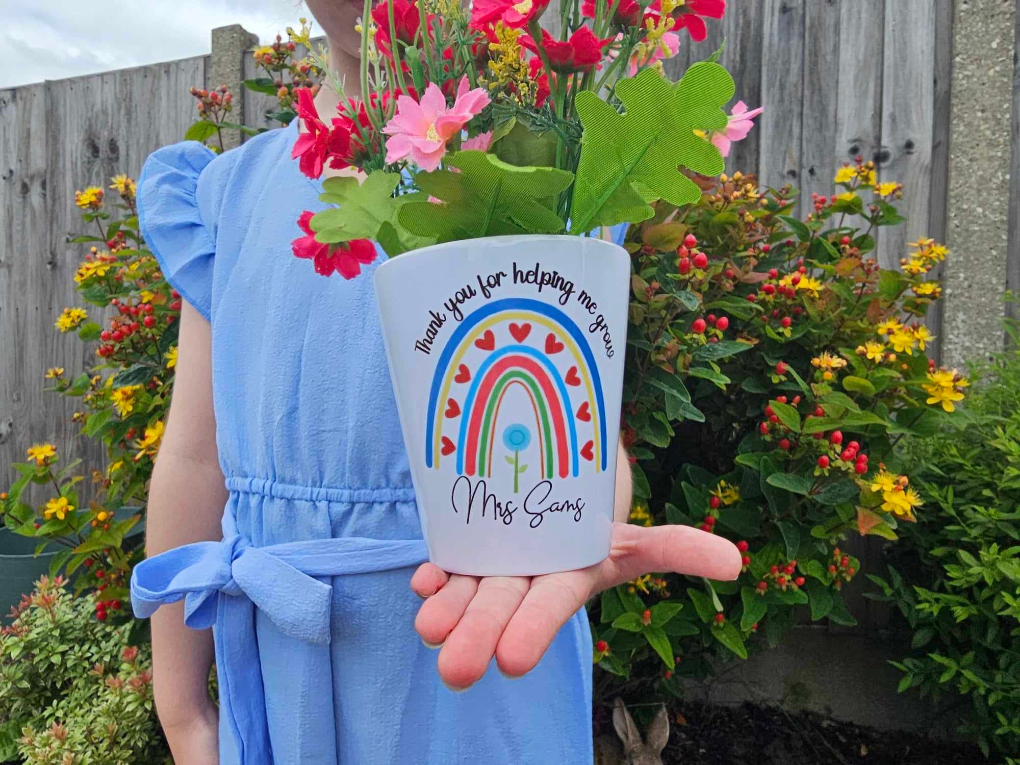 Personalised Teacher Gift TA Teaching Assistant Ceramic Plant Pot | Cute Rainbow Gift Design | Name Flower Flower Pot | THANK YOU Gift Ideas - Thumbnail 2
