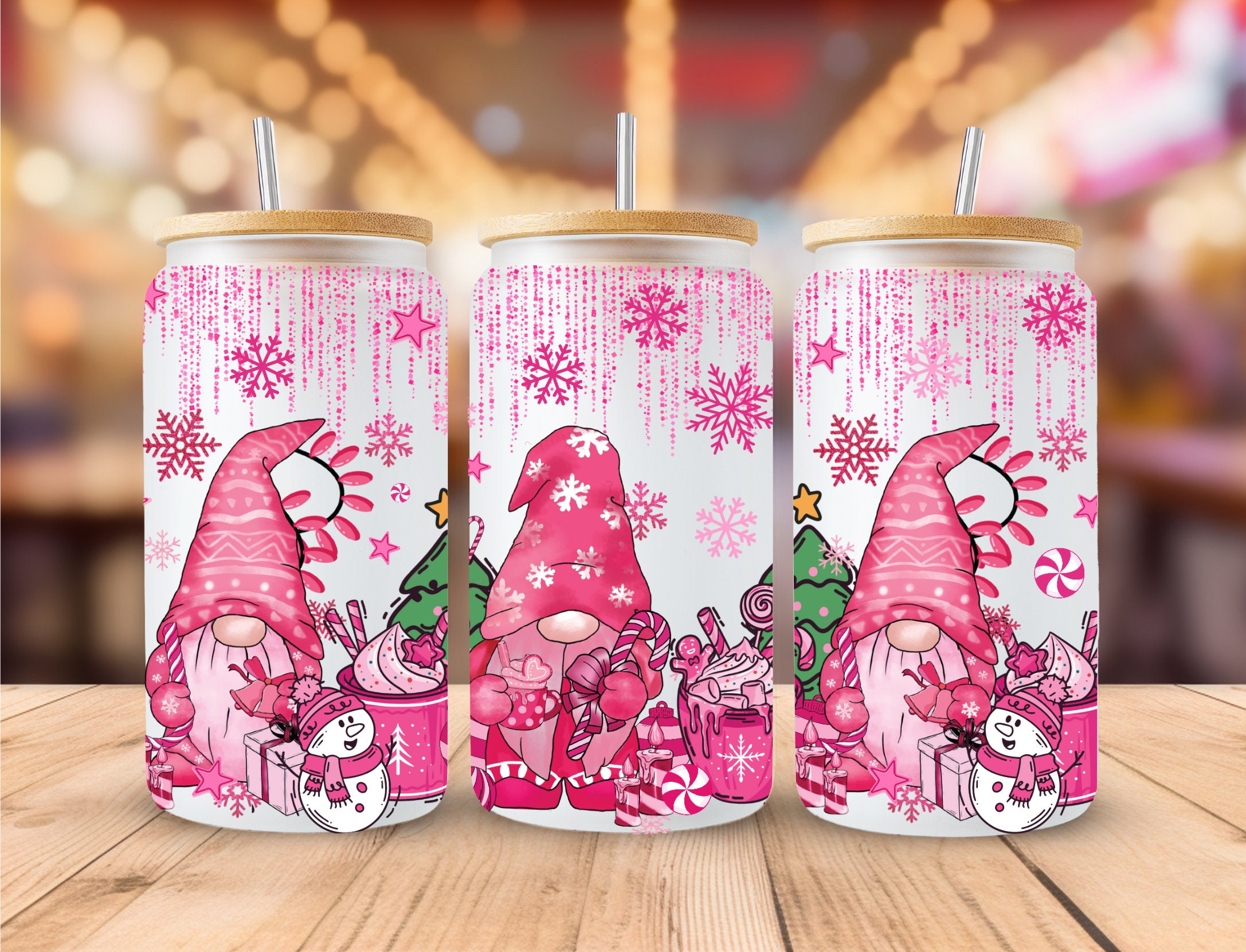 Personalised Christmas Gonk Mason Jar With Straw | Christmas Eve Box | Frosted Glass Jar | Glass Drinking Mug Gnome | Bubble Tea Gifts