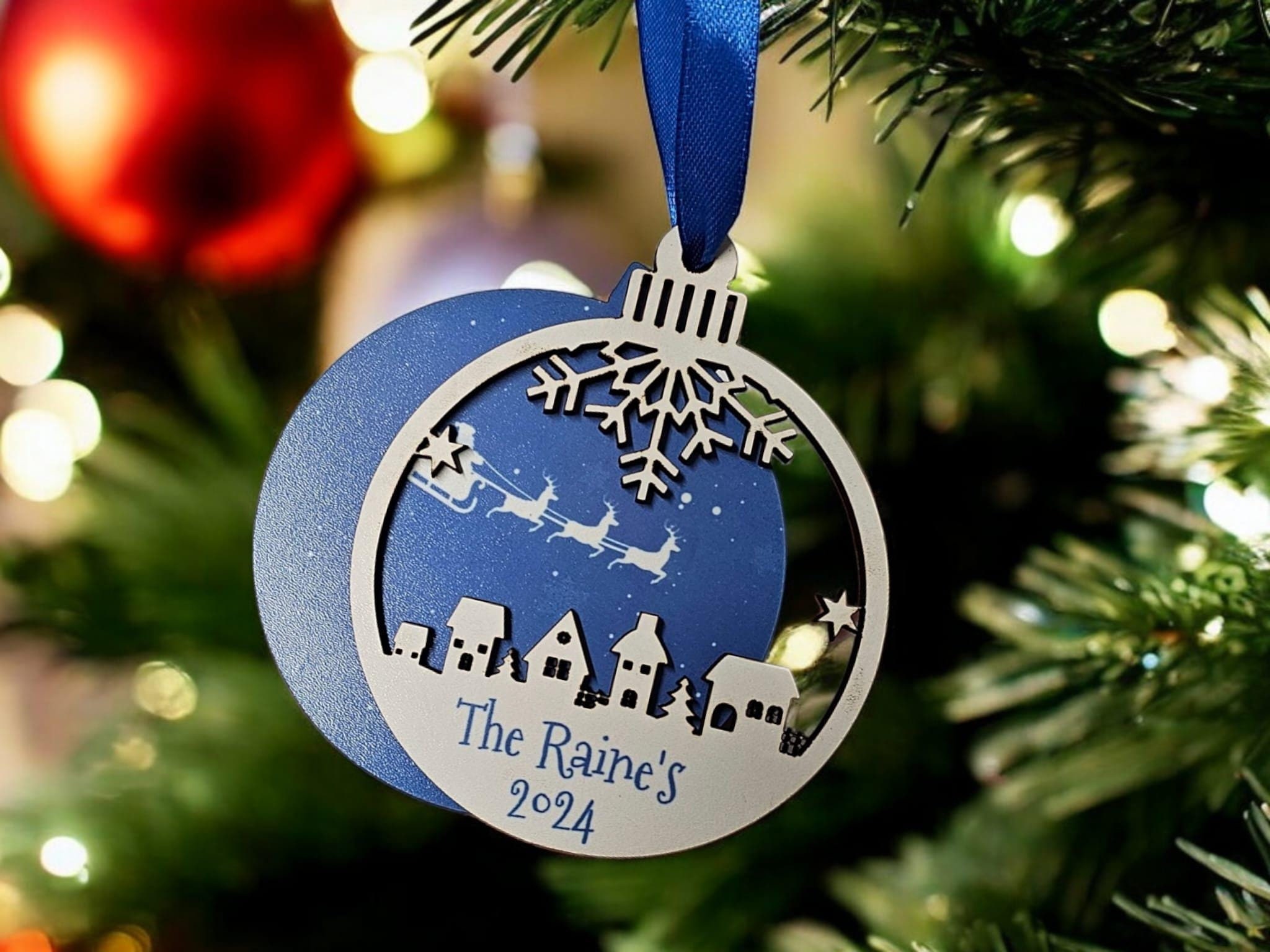 Personalised Christmas Family Name Bauble | 2 Layered Decoration Trees Christmas Scenery | Add Year 2025 Family Gift New Couple New Baby