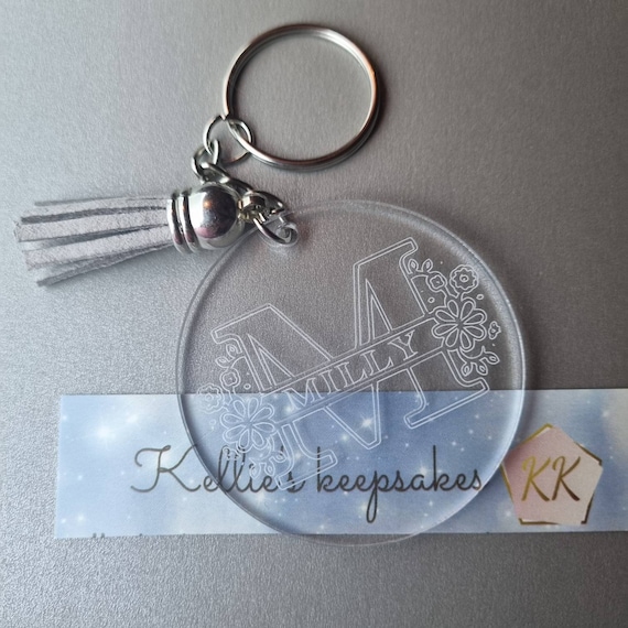 Personalised Initial Name Keyring With Coloured Engraved