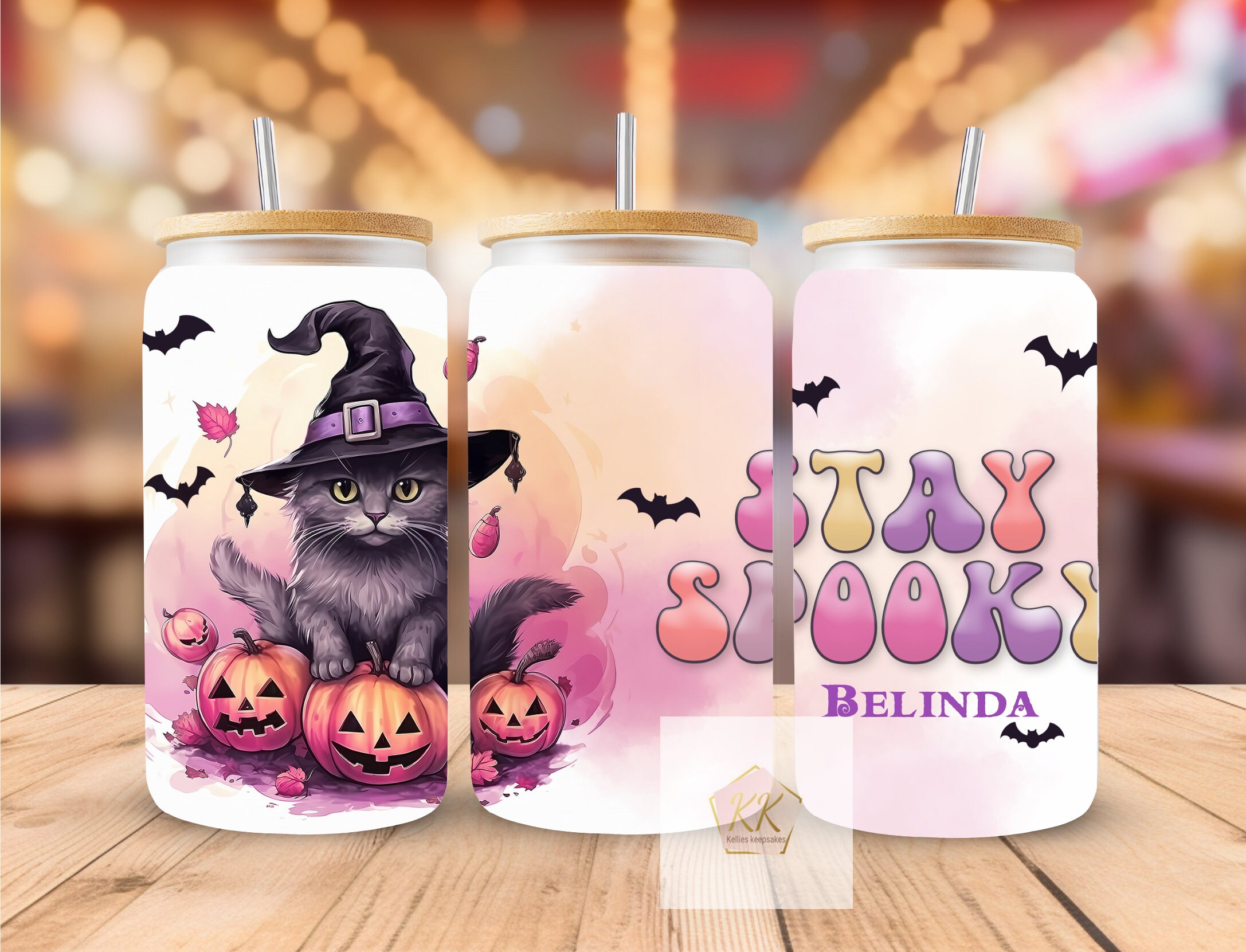 Personalised Frosted Glass Mason Jar With Straw | Halloween Name Ideas For Kids | Gifts For Him | Cat Gifts For Her | Halloween Drink Jar