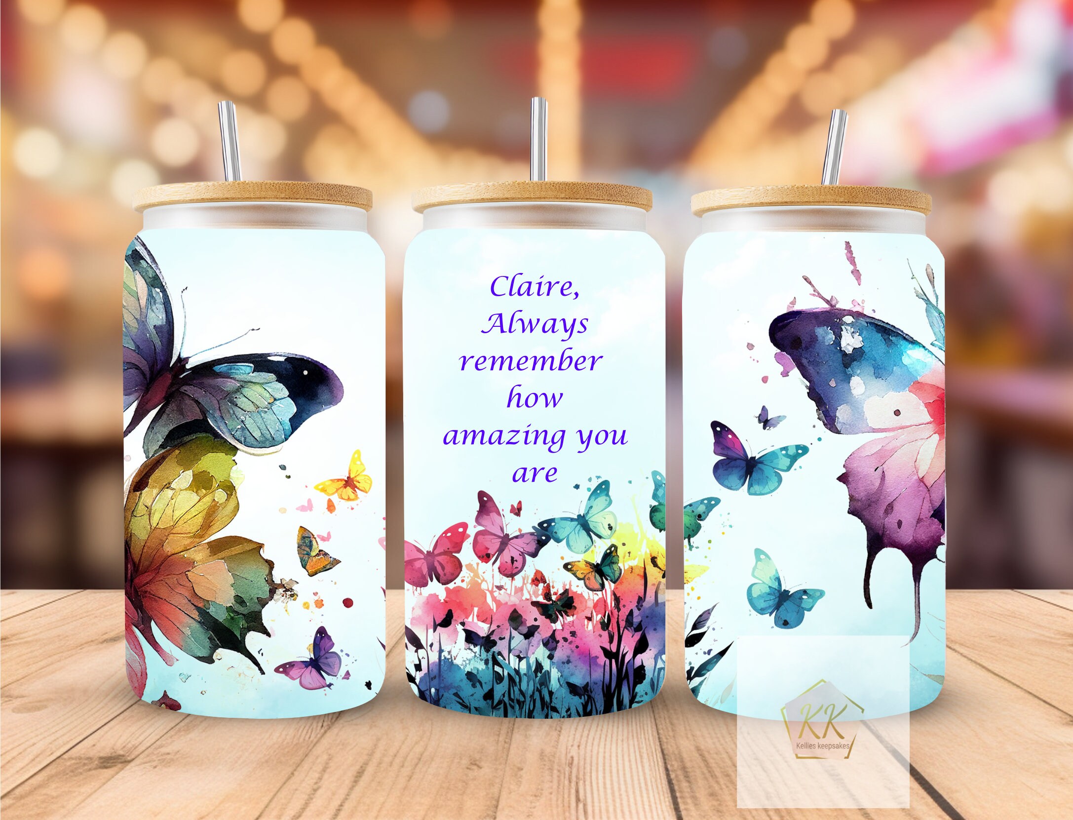 Positive Mindset Personalised Mason Jar | Mental Health Awareness | Butterfly design | Manifest Self Care Love Affirmation | Wellbeing Cup