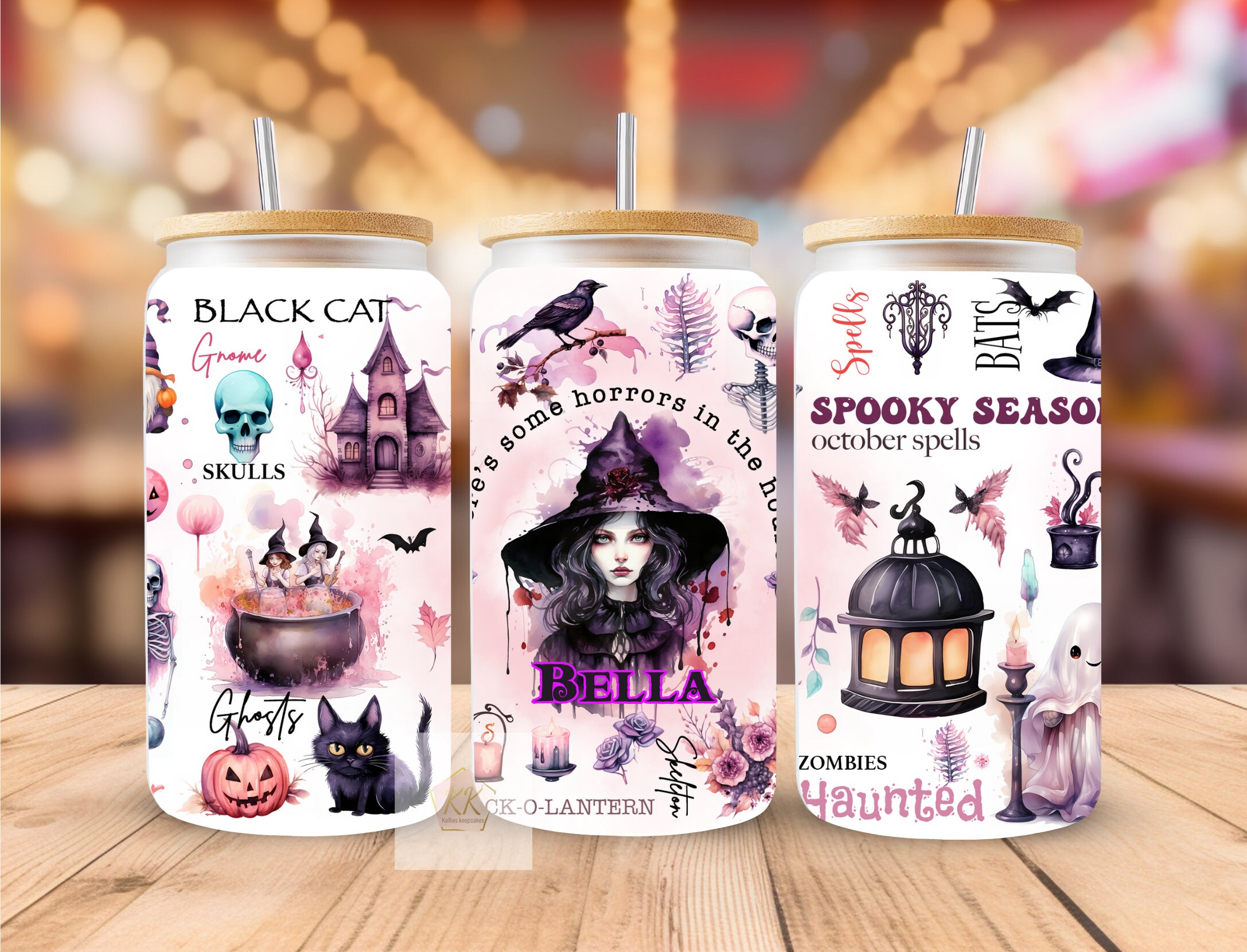 Personalised Frosted Glass Mason Jar With Straw | Halloween Name Ideas For Kids | Gifts For Him | Witch Gifts For Her | Halloween Drink Jar