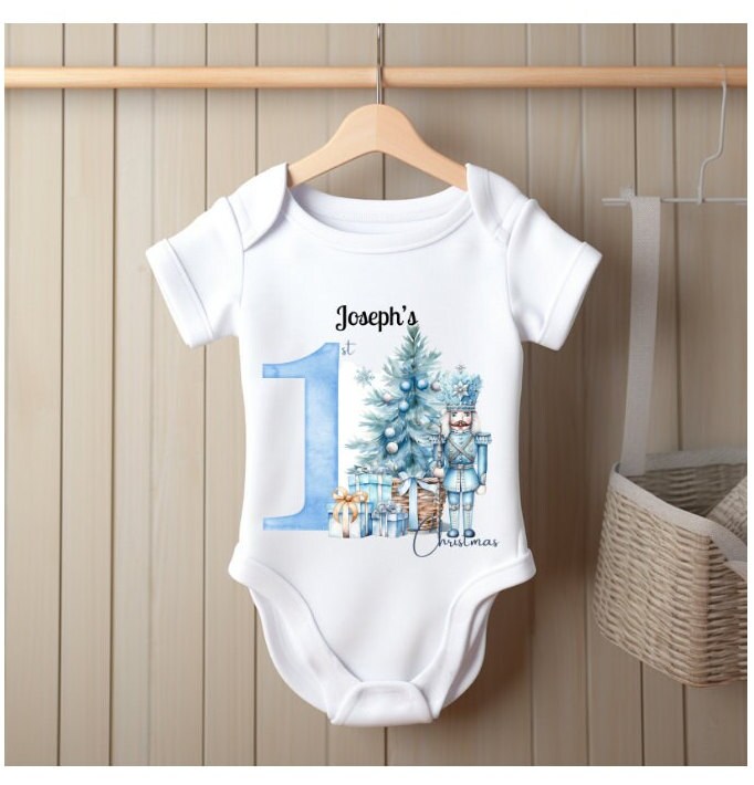 Personalised Name First Christmas | Pink Nutcracker Blue Nutcracker | Babygrow Bodysuit Vest | Baby Gift Idea | 1st Christmas Gift Keepsake