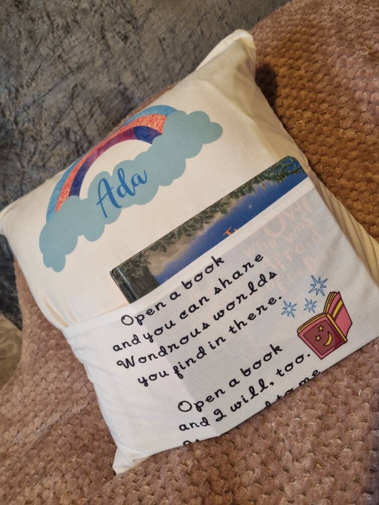 Personalised Story Book Cushion Cover With Pocket | Bedtime Story Holder | Reading Gifts For Children | Boys and Girls Gift Ideas | Bookworm