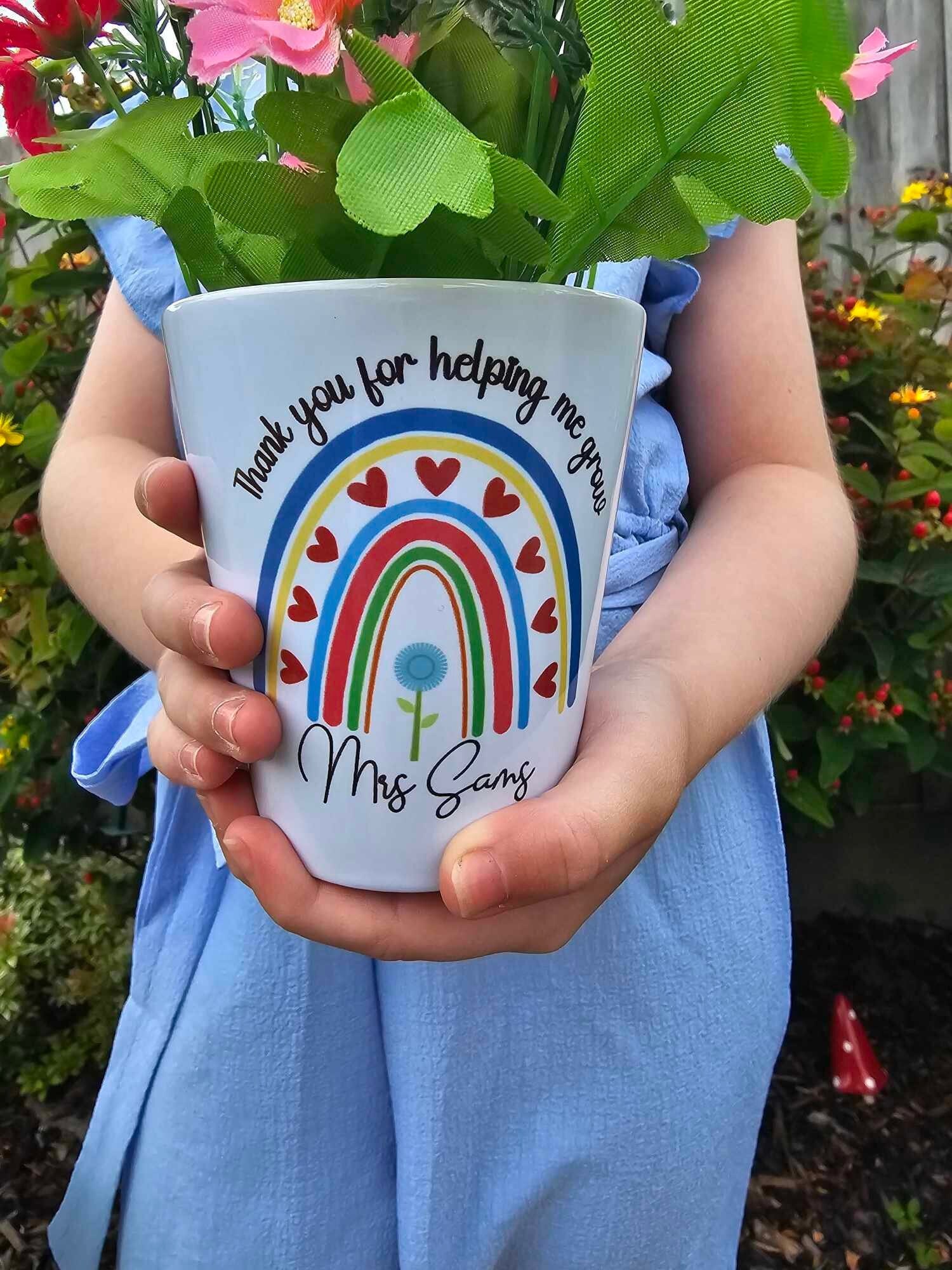 Personalised Teacher Gift TA Teaching Assistant Ceramic Plant Pot | Cute Rainbow Gift Design | Name Flower Flower Pot | THANK YOU Gift Ideas