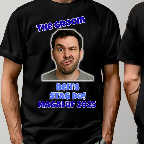 Personalised Matching Stag Do Tshirts For Men | Funny Novelty Custom Face Photo Shirt For The Groom Best Man Stags | On Tour Stags Holiday - Image 1