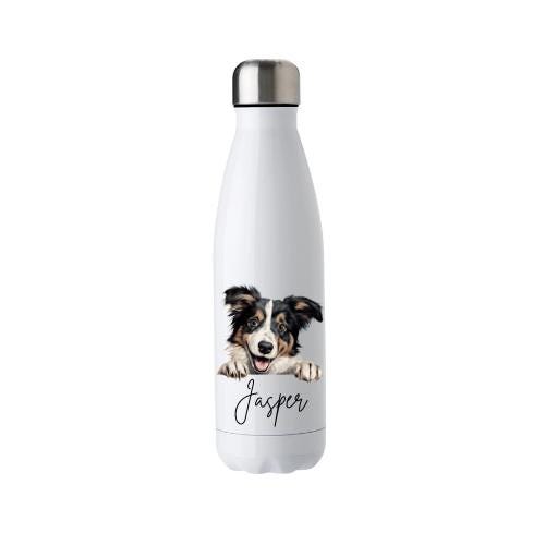 Personalised Name Peeking Dog Breed | Double Insulated Water Bottle | Keeps Hot & Cold 500ml | Christmas Gift Ideas | Dog mum dad