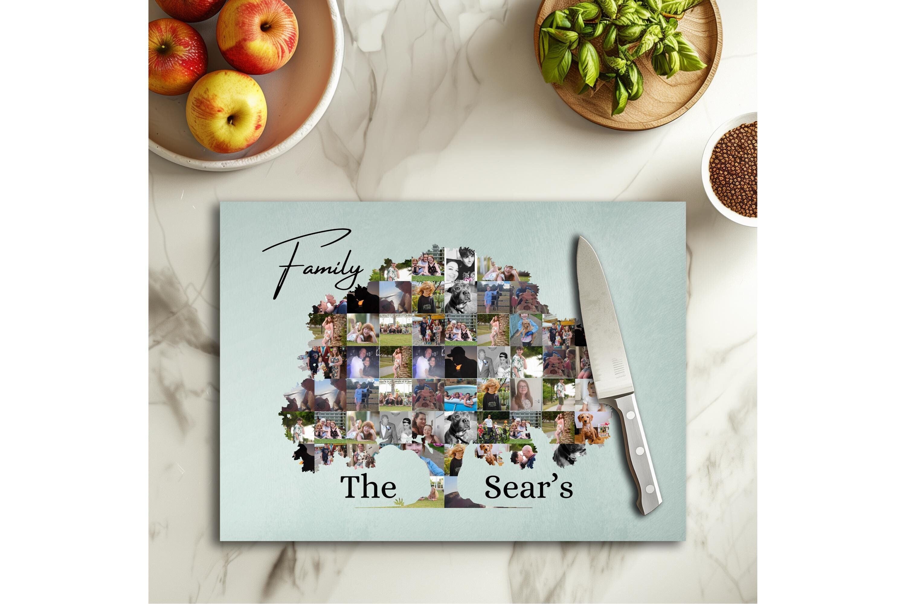 Personalised Photo Chopping Board | Family Tree Keepsake | Glass Cutting Board | Gifts For Nan Mum | Christmas Idea | Mothers Day Birthday