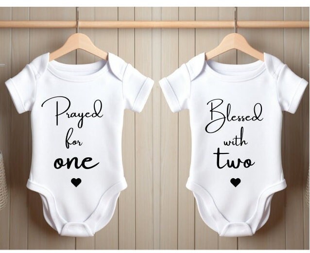 Personalised Baby Vest Grow Suit Pair | Announcement Coming Soon Name Due Date | Pregnancy Gift Reveal Twins 2 Pack | Prayed One Blessed Two