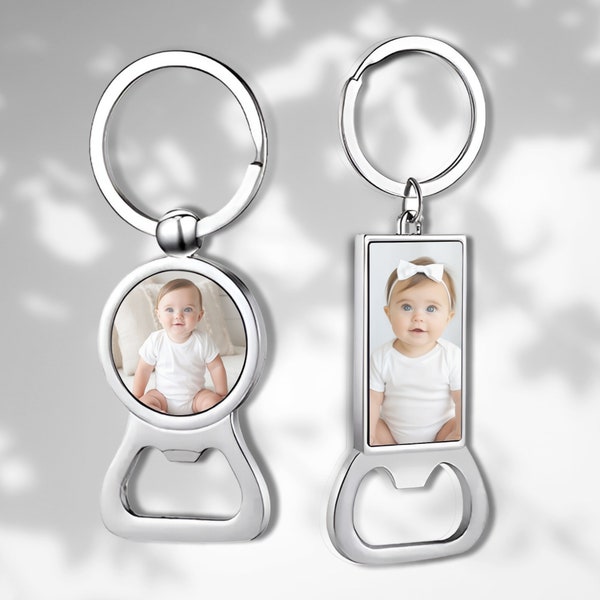 Personalised Bottle Opener Keyring | Photo Gifts For Him | Fathers Day Ideas For Dad Grandad | Round Or Rectangle Keychain