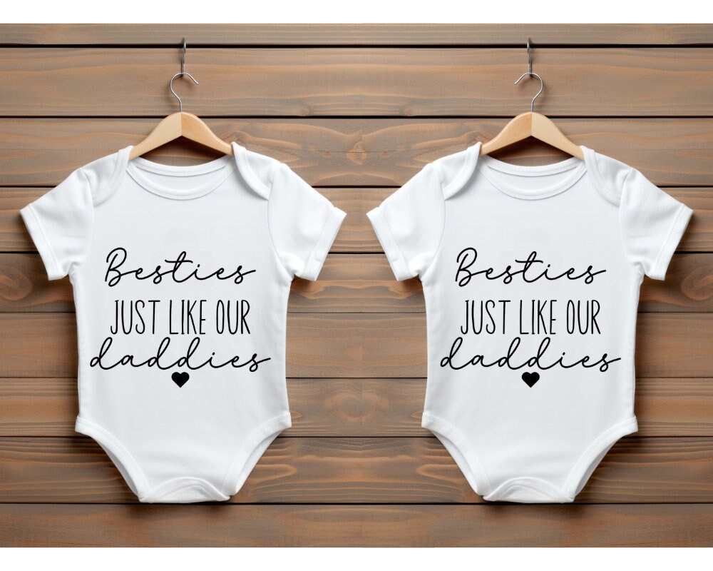 Personalised Baby Vest Grow Suit Pair | Announcement Coming Soon Name Due Date | Pregnancy Gift Reveal Besties Like Our Dads Daddies 2 Pack