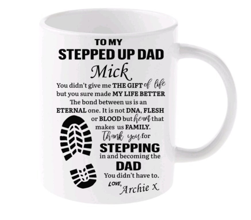 Personalised Stepdad Mugs | Stepped Up Fathers Day Birthday Christmas Gift | Thoughtful From Step Son Daughter - Image 1