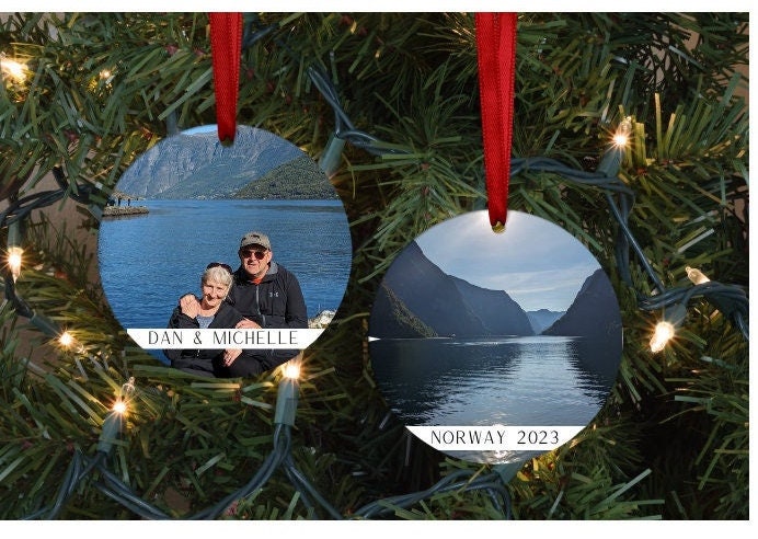 Personalised Holiday Photo Baubles | Add Your Name Date | Hard Wood Hanging Christmas Decorations | Perfect Thoughtful Gift | Special Place