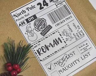 Personalised Name Postage Label From The North Pole | Special Delivery From Santa Parcel Tag | Naughty or Nice List | Customised Sticker