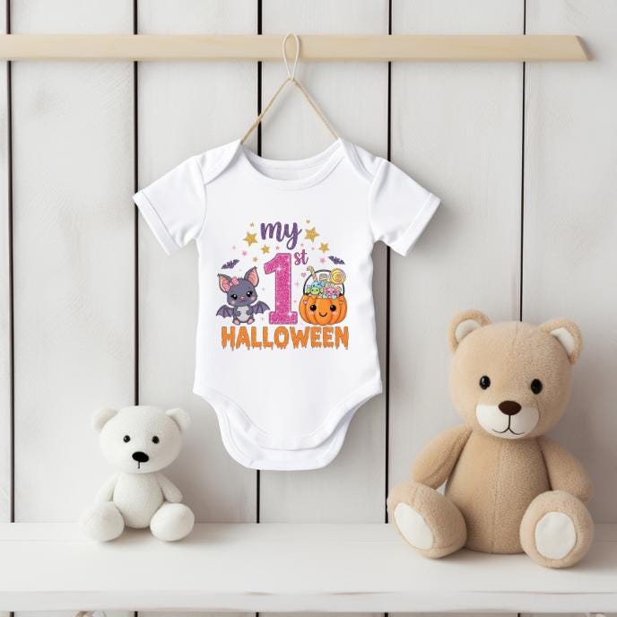 My 1st Halloween Vest | Cartoon Photo | Babygrow | Bodysuit | New Baby Boy Girl Gift | Baby First | Sleepsuit Ghost Print Childs Tshirt