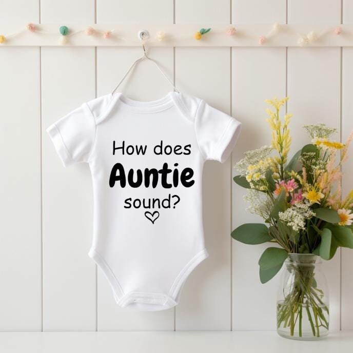 Personalised Baby Vest Grow Suit | Announcement Coming Soon Name Promoted to Auntie | Pregnancy Gift Reveal | How Does Auntie Sound Surprise