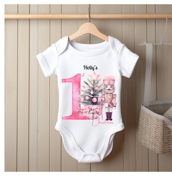 Personalised Name First Christmas | Pink Nutcracker Blue Nutcracker | Babygrow Bodysuit Vest | Baby Gift Idea | 1st Christmas Gift Keepsake - Thumbnail 2
