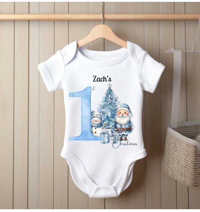 Personalised Name First Christmas | Pink Christmas Blue Christmas | Babygrow Bodysuit Vest | Baby Gift Idea | 1st Christmas Gift Keepsake - Thumbnail 2