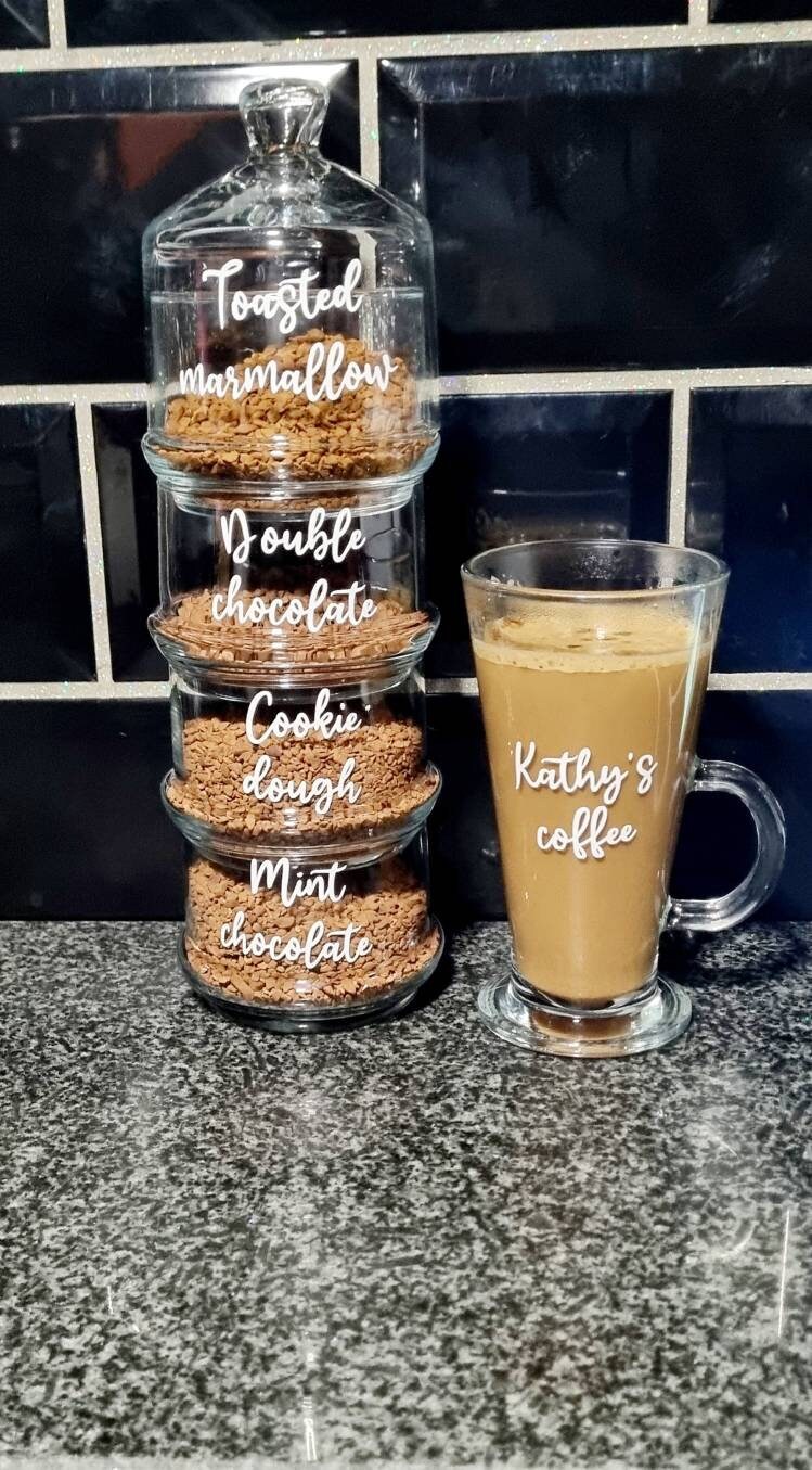 Personalised flavoured coffee station | Space saving stacked glass jars | Perfect gift for coffee lovers | Christmas birthday gift dad mum - Thumbnail 2