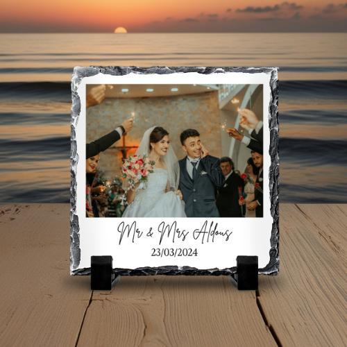 Personalised Instant Photo style Rock Slate With Stand |  Slate Photo Frame | Wedding Anniversary Gift | Meaningful Christmas Gift Ideas