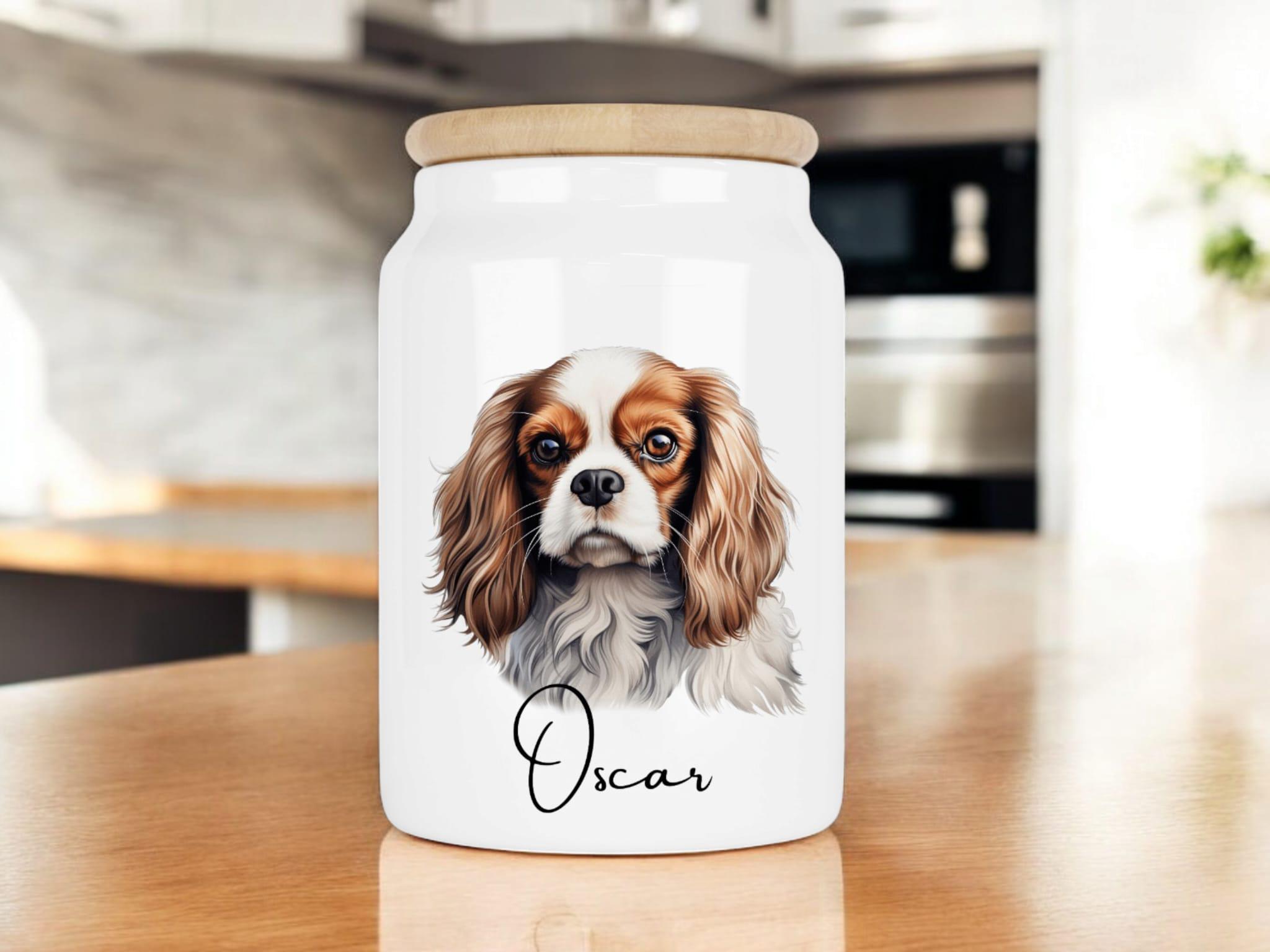 Personalised Name Dog Treat Jar | Puppy Treats With Breed Of Dog | Ceramic Pot Bamboo Lid Rubber Seal For Biscuits To Keep Fresh