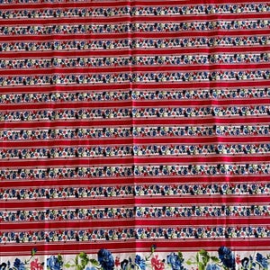 Red Multicolor Floral Print Striped Cotton Fabric - By the Yard