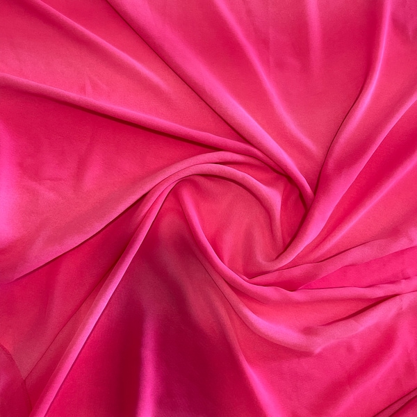 Hot Pink Solid Scalloped Chiffon Georgette Sheer Fabric - By the Yard
