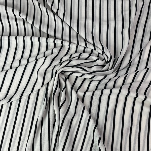 Black and White Striped Sheer Crepe de Chine Fabric - By the Yard