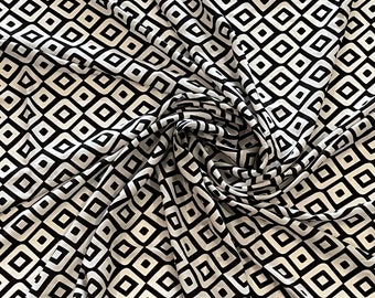 Black and White Striped Geometric Diamond Poly Print Fabric - By the Yard
