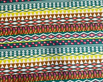 Multicolor Tribal Print Poly Stretch Lightweight Colorful Fabric - By the Yard