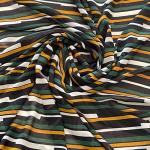 Poly Print Grün Gestreift Multicolor Chiffon Georgette Stoff - Meterware