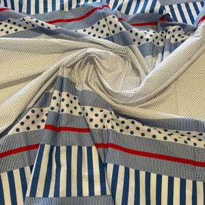 Striped and Polka Dot Red White and Blue Multicolor Print Cotton Fabric - By the Yard