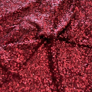 Solid Red Sequined Embellished Fabric - By the Yard